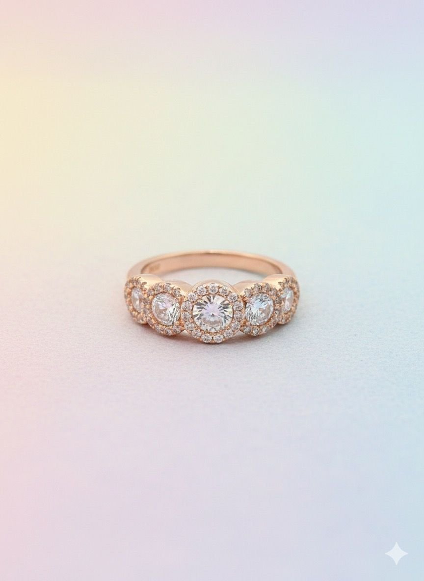 Premium Rose Gold in 92.5 Silver Five Stoned Ring